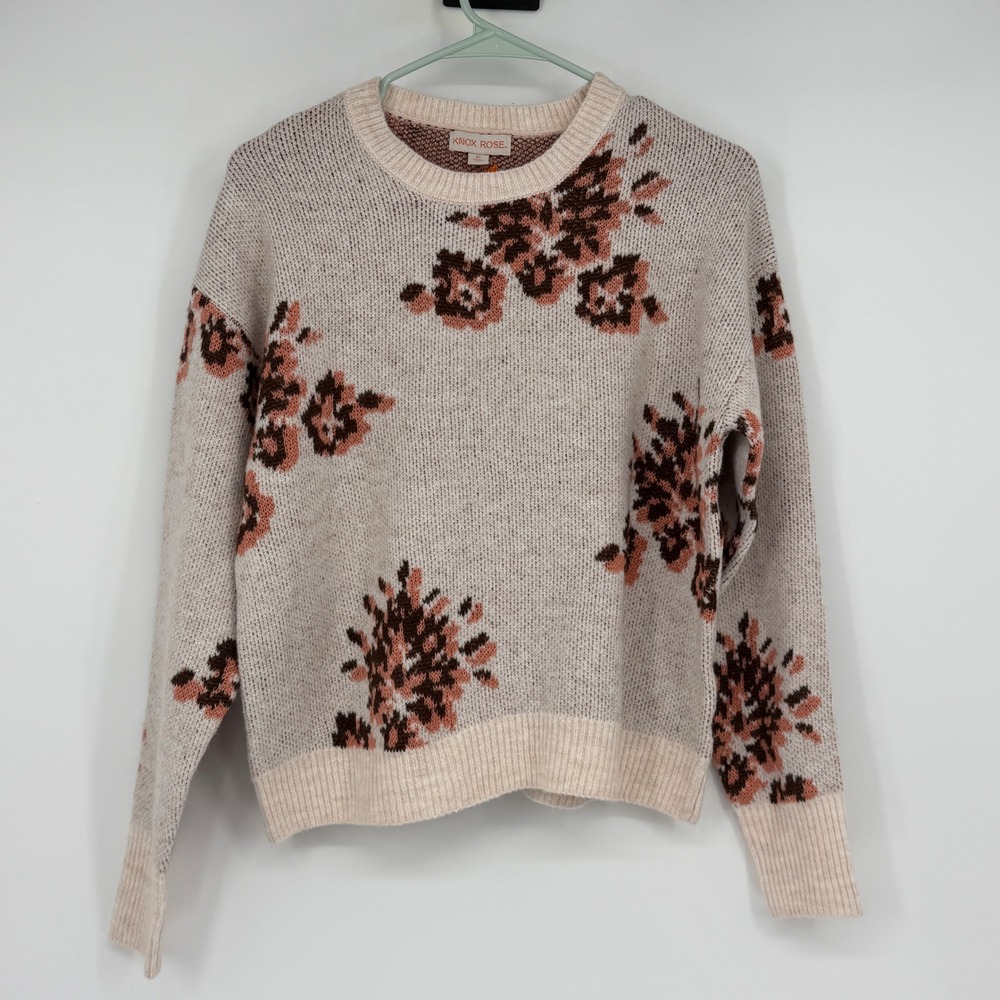 NWT Knox Rose Womens XS Floral Crewneck Sweater Cottagecore Boho Pullover